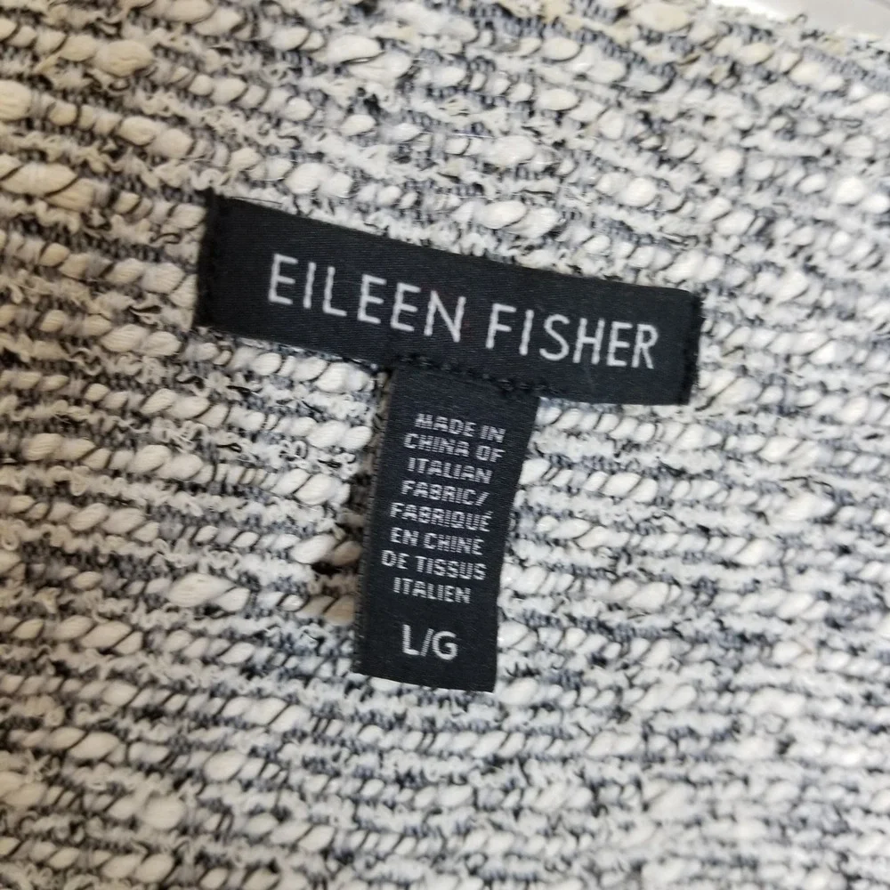 Eileen Fisher Marled Gray Textured Woven Cotton Blend Swing Coat Sz L Classic‎